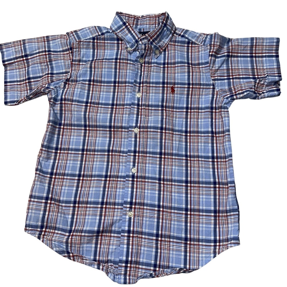 Polo Ralph Lauren Boys Blue Red Plaid Short Sleeve Button Down‎ Shirt Size 6
